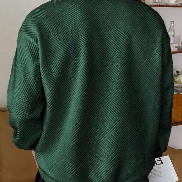 Men Men's‎ Crewneck Sweat Soild Color Geometric Texture Long Sleeve Casual Shirt - Picture 3 of 5